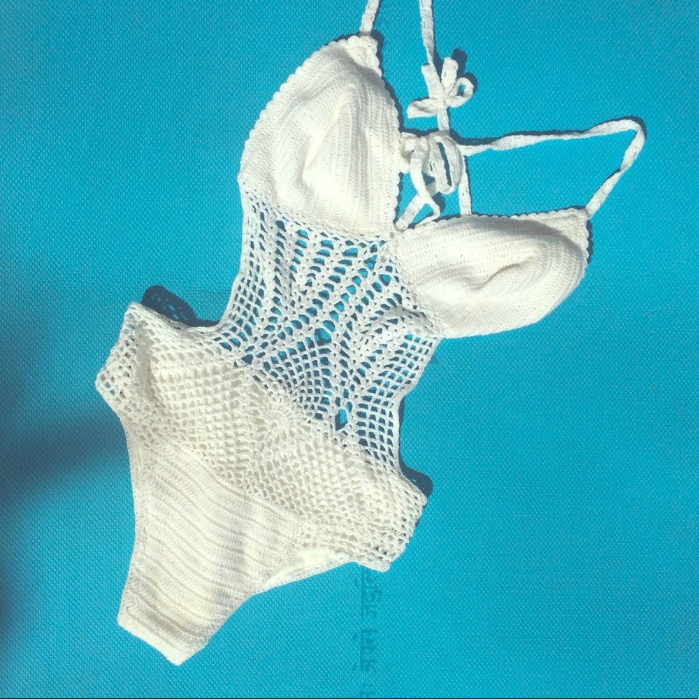 White Knit one piece bathing suit